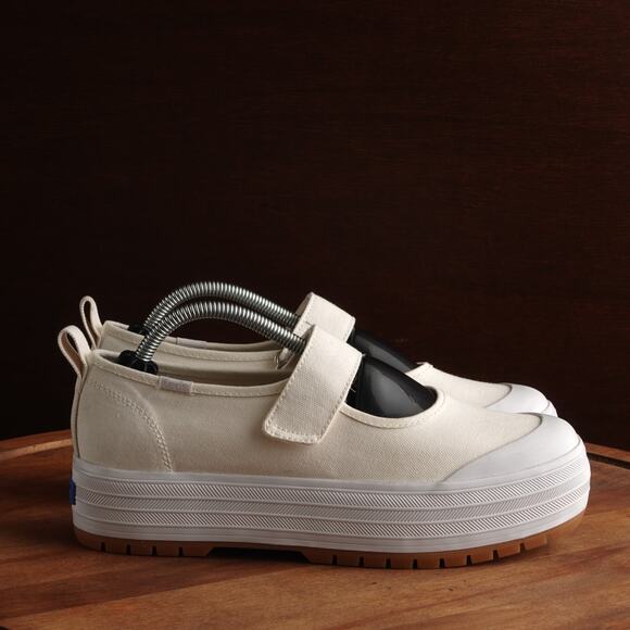 Keds Shoes Womens Size 7 Cream Mary Jane Canvas Platform Sneakers Casual Neutral - Picture 1 of 13